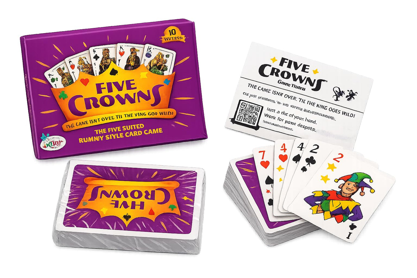 Nvf Five Crowns Card Game | Family-Friendly Strategy & Rummy Style Game With 5 Suits - Spades, Clubs, Hearts, Diamonds & Stars |