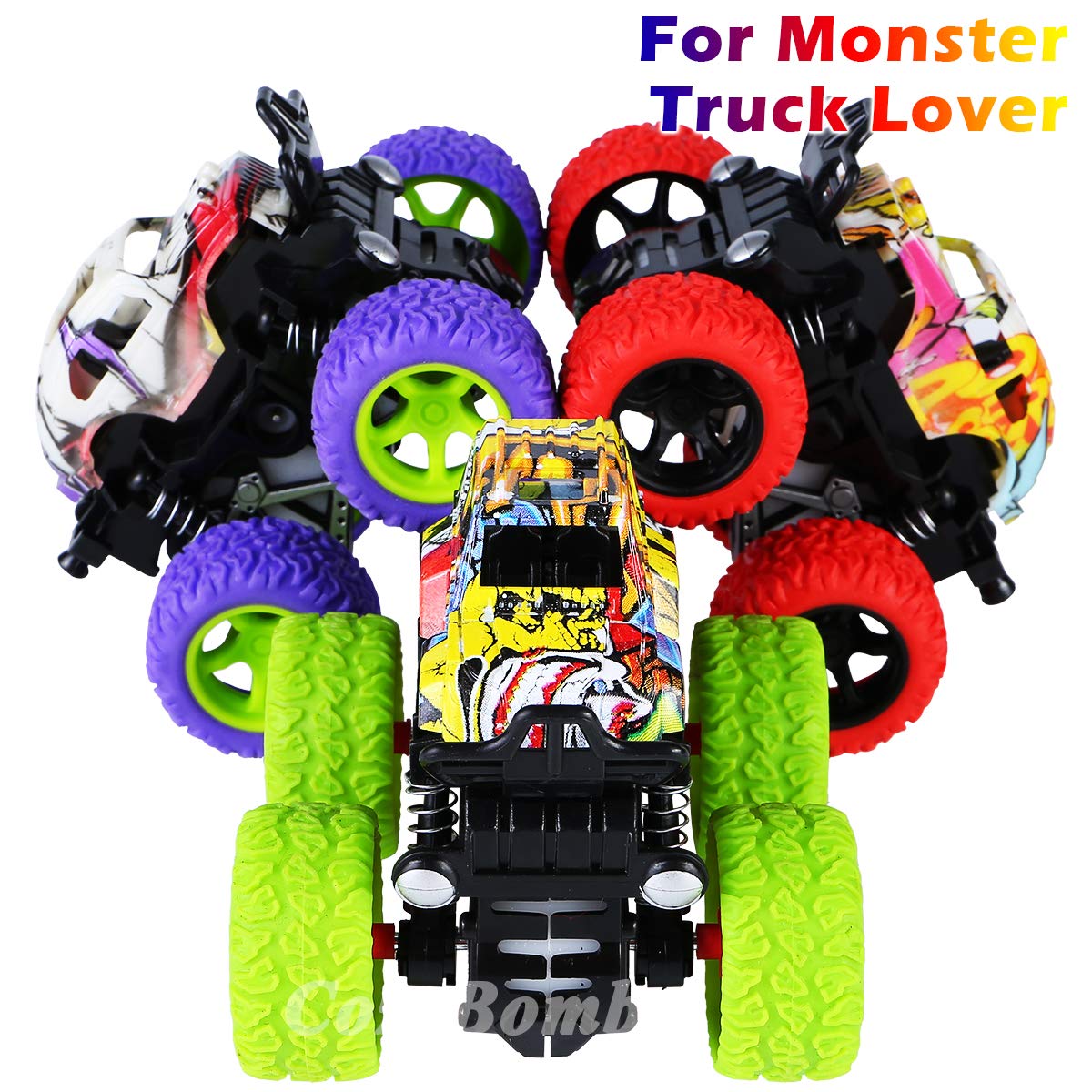 CozyBomB Friction Powered Monster Trucks Toys for Boys - Push and Go Car Vehicles Truck Playset, Inertia Vehicle, Kids Birthday