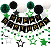 Meowtastic Birthday Decorations, Happy Birthday Banner With Honeycomb Balls, Star Hanging Swirl Streamer, Circle Dot Garland, Happy Birthday Party Decorations For Women Men Boys Girls (Green & Black)