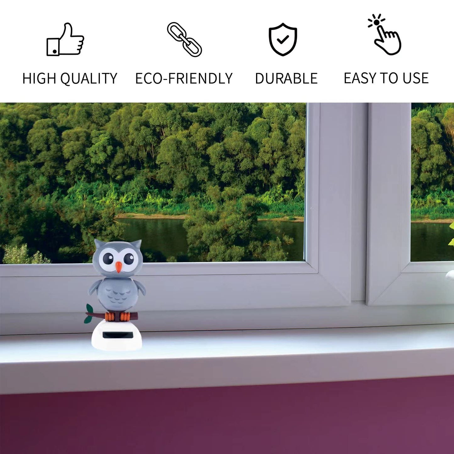 Solar Powered Toy Owl Dancing Figure, Cute Solar Dancing Shaking Head Animals For Car Dashboard Decoration And Desk Ornament (A-