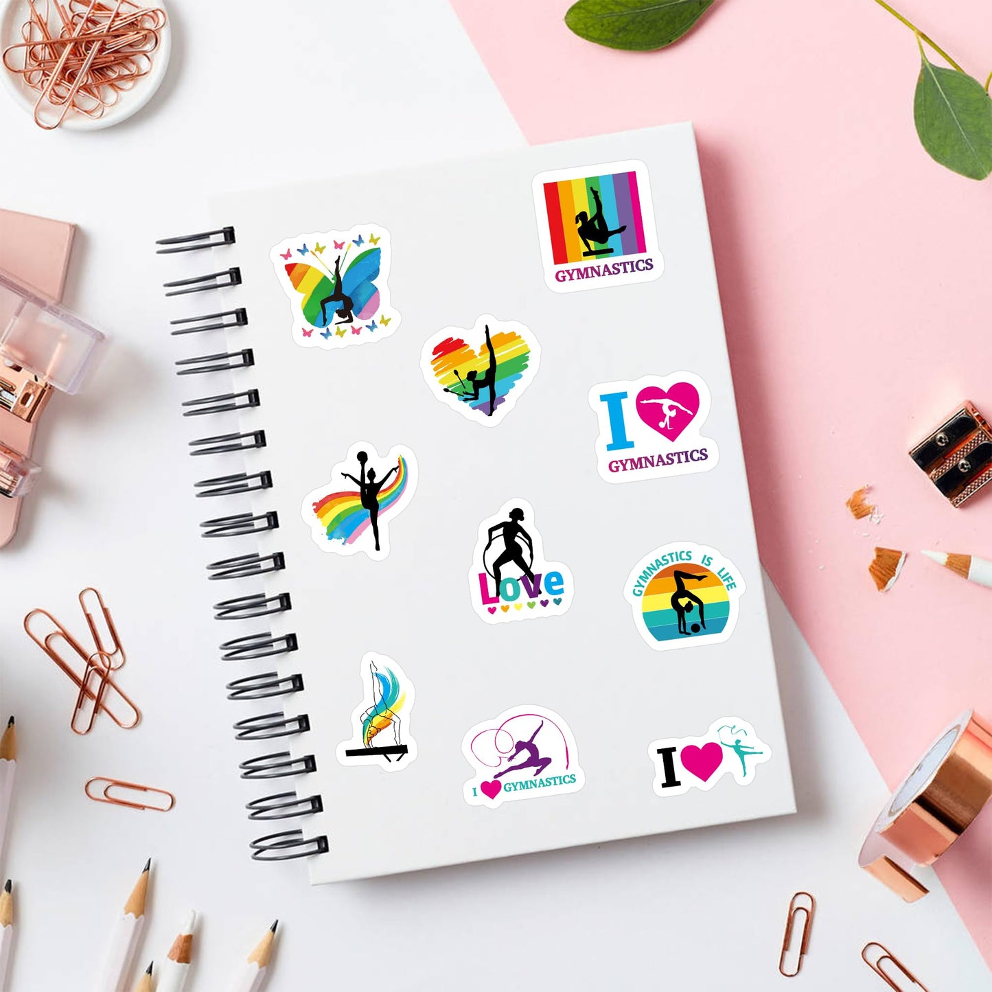 Beyumi Gymnastics Art Girl Stickers - 1000Pcs Gymnastics Stickers In 2 Rolls For Kids Waterproof Vinyl Athletic Art Girl Decals For Gymnast Party Decor Phone Laptop Bottle Notebook Luggage Classroom