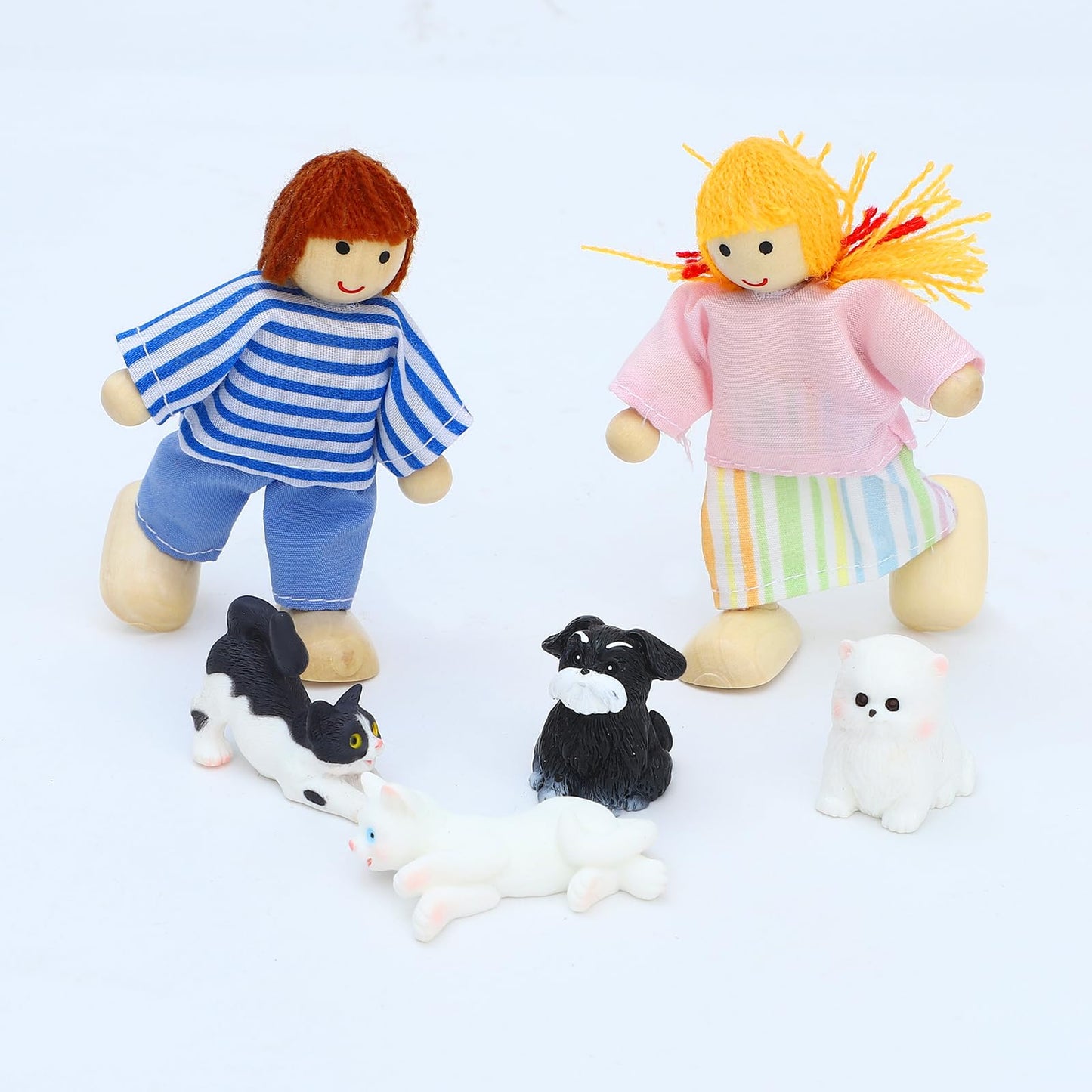 Onest 11 Pieces Wooden Dollhouse Family Set Mini People Figures Sets Dollhouse Dolls Wooden Doll Family Pretend Play Figures Accessories For Pretend Doll House Toy