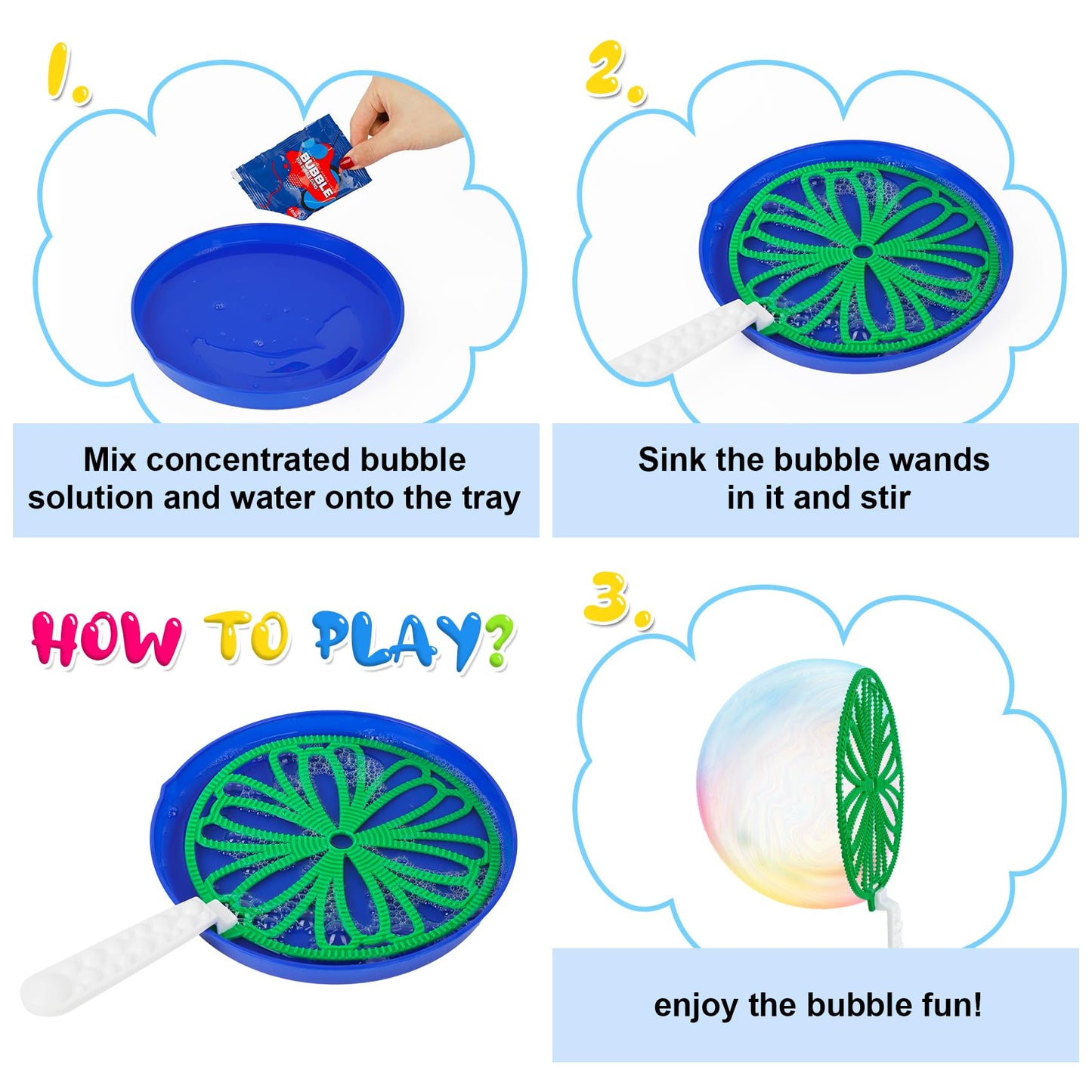Roberly 25 PCS Big Bubble Wands Set with Tray Solution, Giant Bubbles Wands Toys for Kids Adults Summer Outdoor Activities Birth