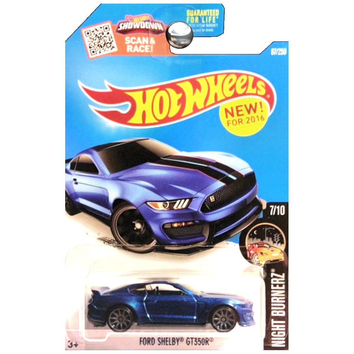 Hot Wheels 2016 Night Burnerz Ford Shelby GT350R 87/250, Blue -Like New