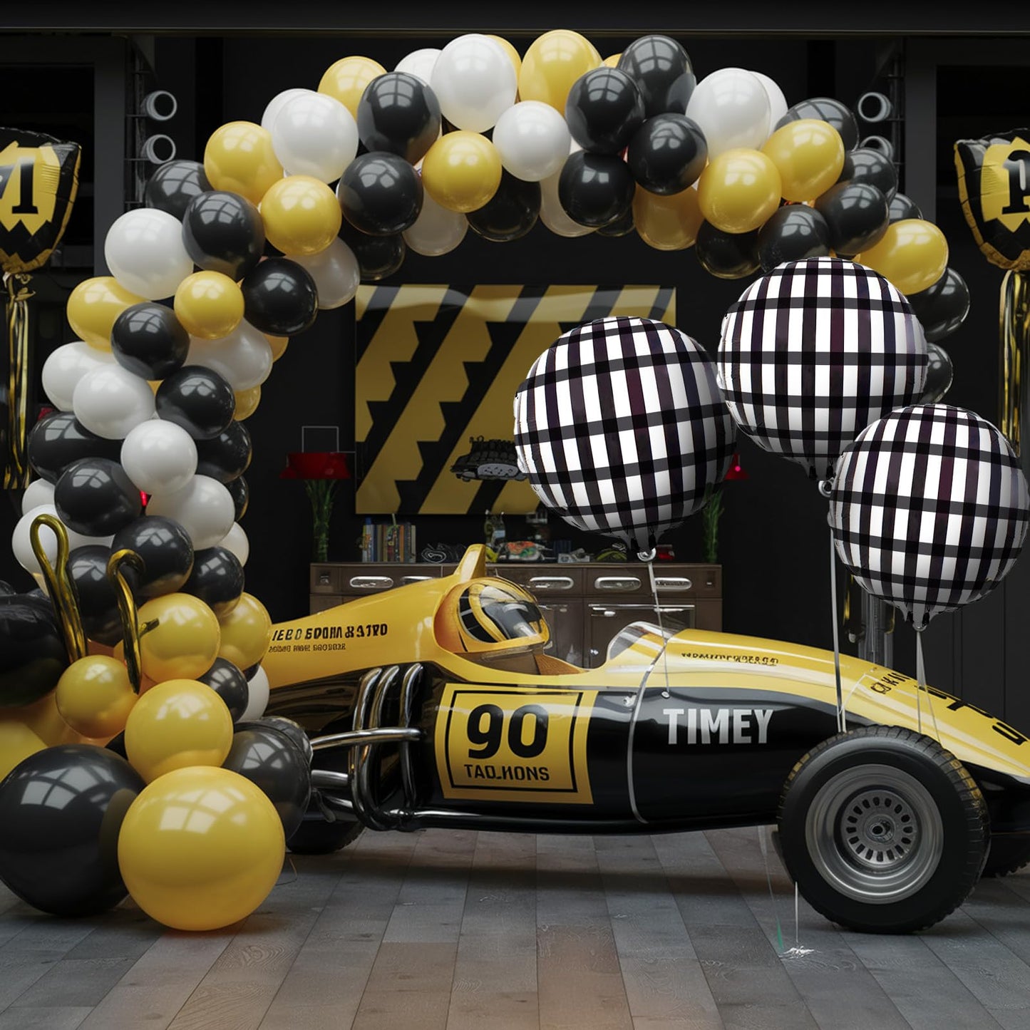 Black White Yellow Balloon Arch Kit,One Happy Dude Balloons Garland Kit With Black White Checkered Star Balloons For One Happy Dude Birthday Boys 1St Birthday Party Decorations