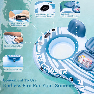 Sunrio 2024 New River Floats for mature-themeds Heavy Duty Pool Floats enhanced River Tube with Mesh Bottom Lake Floats for mature-themeds Pool Floats River Tube for Occupations & Recreation Pool Lounger(Blue)