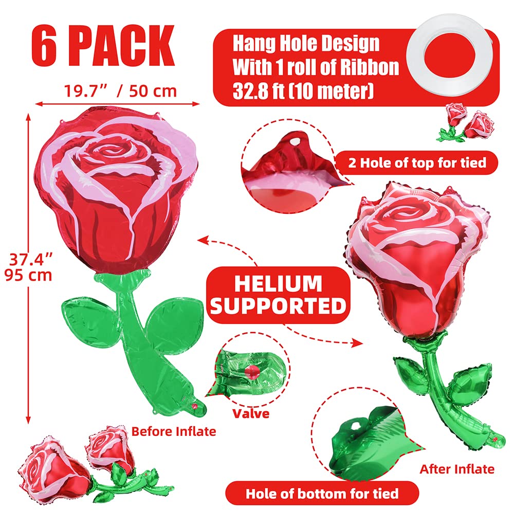 37'' Red Rose Balloons Romantic Decorations Special Night For Valentines Day Anniversary Bridal Wedding Baby Shower Graduation B