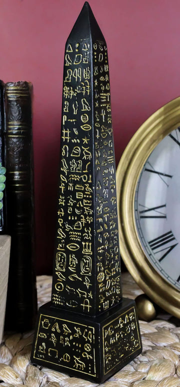 Ebros Egyptian Temple Of Ra Desert Obelisk With Hieroglyphs Statue 8' Tall Ancient Egypt Landmark Obelisks Pillar Tower Figurine (Black And Gold)
