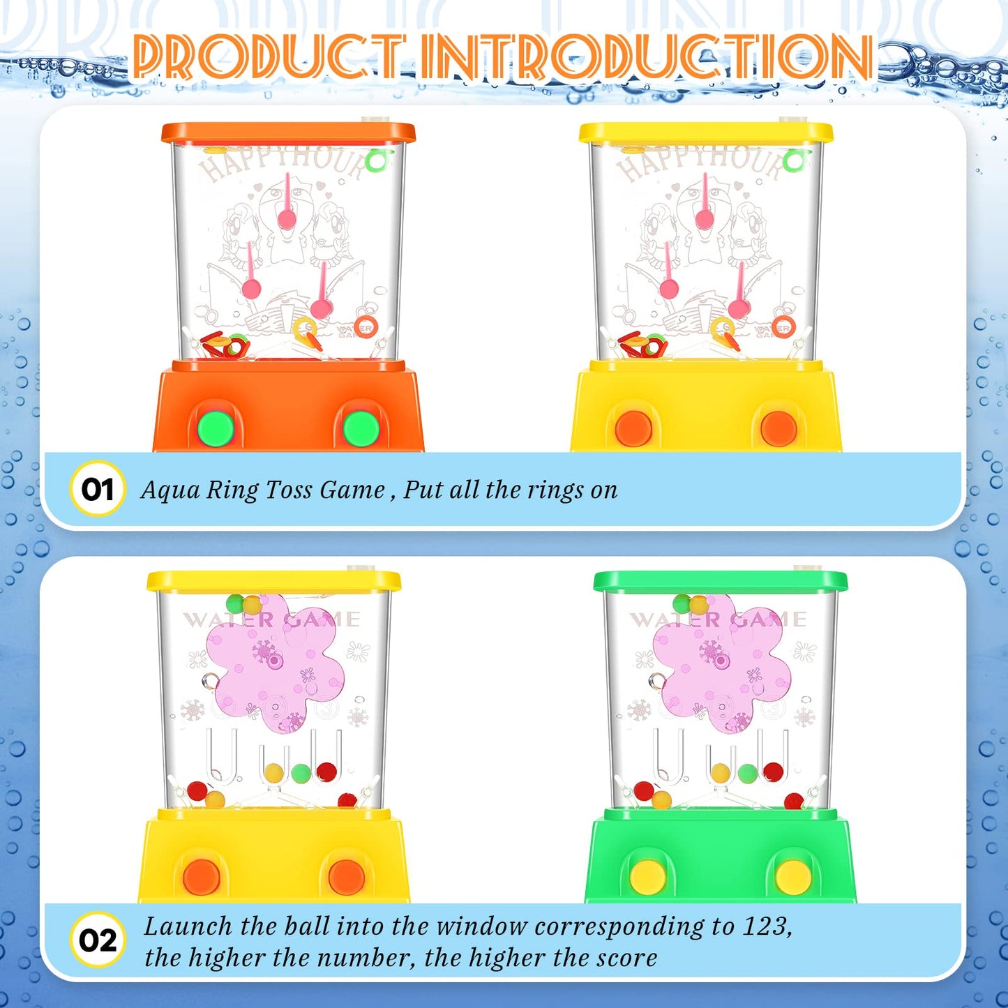 Gejoy 4 Pieces Water Games Handheld Valentines Day Gifts For Kids Mini Waterful Ring Toss Retro Pastime Toys Car Games Birthday Party Favor For Classroom Kids Adults Gifts(Cute Style)