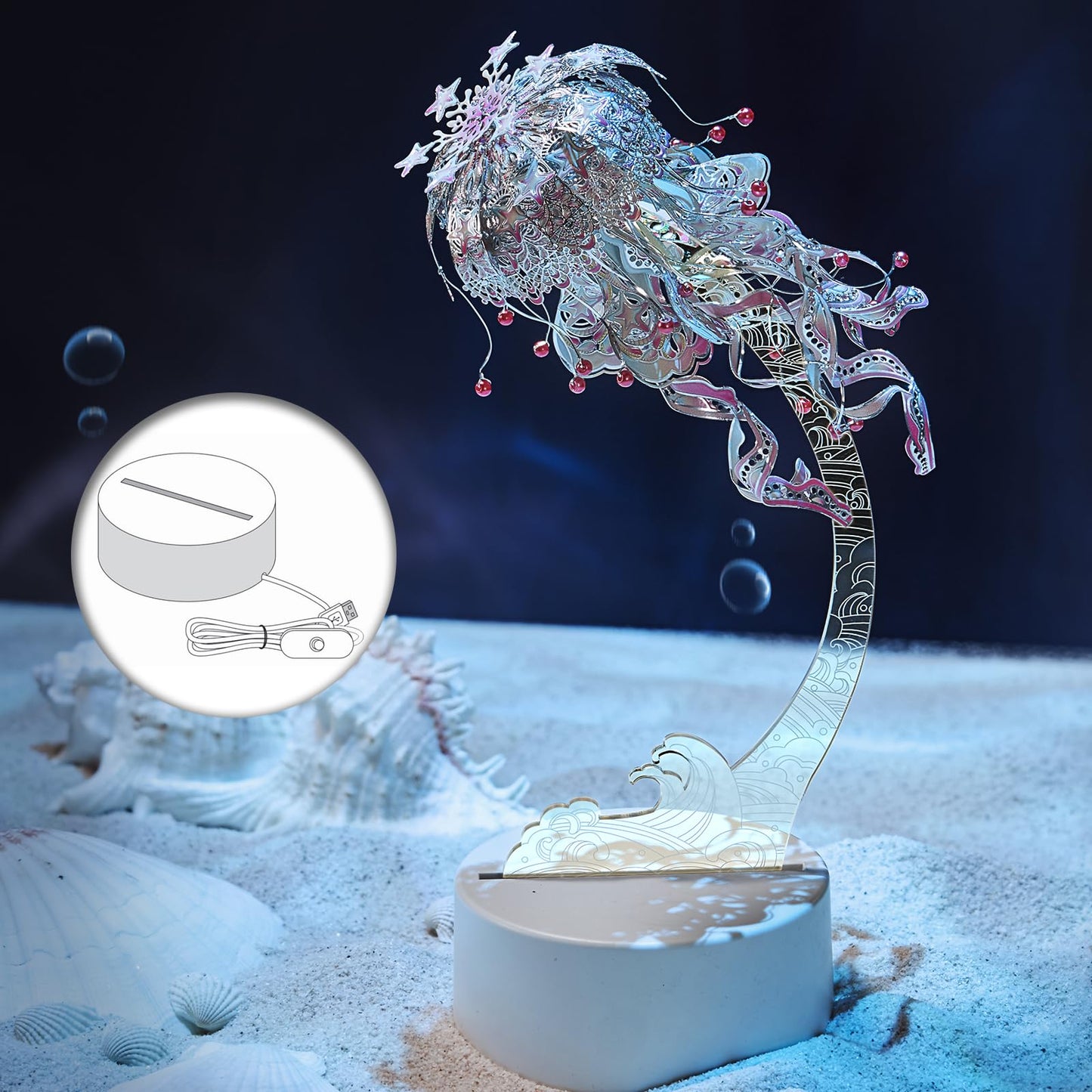 Piececool 3D Puzzles For Adults - Jellyfish 3D Metal Model Building Kits, Marine Organism Night Light With Usb Plug, Diy Arts & Crafts Kits, Best Birthday Gifts
