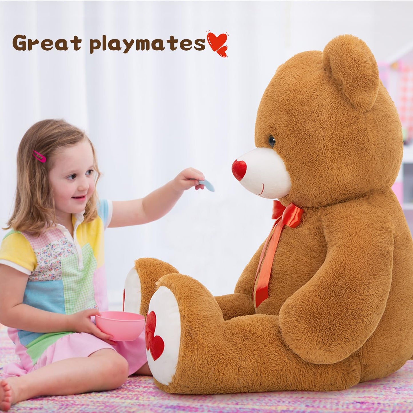Tezituor Giant Teddy Bear Stuffed Animal 4Ft - Big Teddy Bear With Love Red Heart - Large Stuffed Bear Plush Toys For Kid Christ