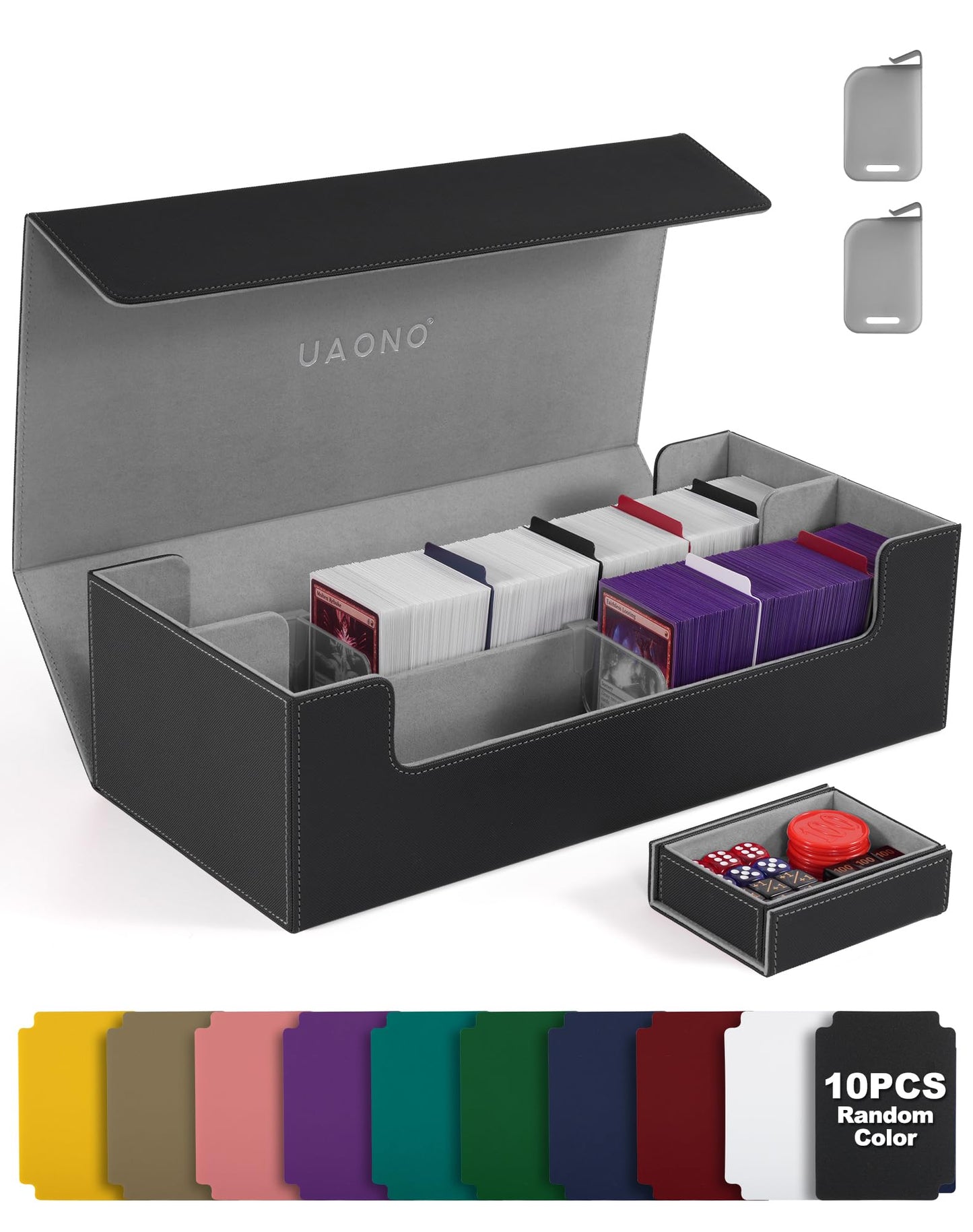 Uaono Trading Card Storage Box For Mtg, Fits 7 Pcs Small Commander Deck Box, Large Card Deck Case With Dice Box For Tcg Ptcg Mag