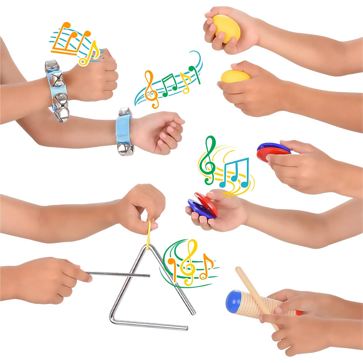 Boxiki Kids Musical Instruments Set Of 16 Pcs - Toddler Educational & Musical Percussion For Kids - With Tambourine, Maracas & C