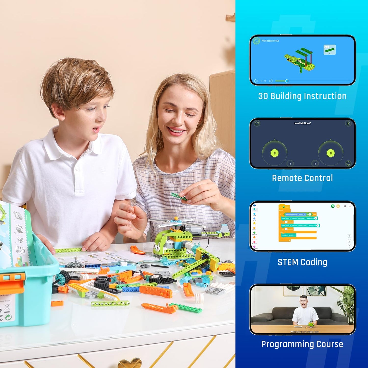 Coding Robot Kit for Kids Ages 6+, 200+ in 1 APP Control Dinosaur Robot Toy, Educational Scratch Program Robotic Kit with 47 Vid