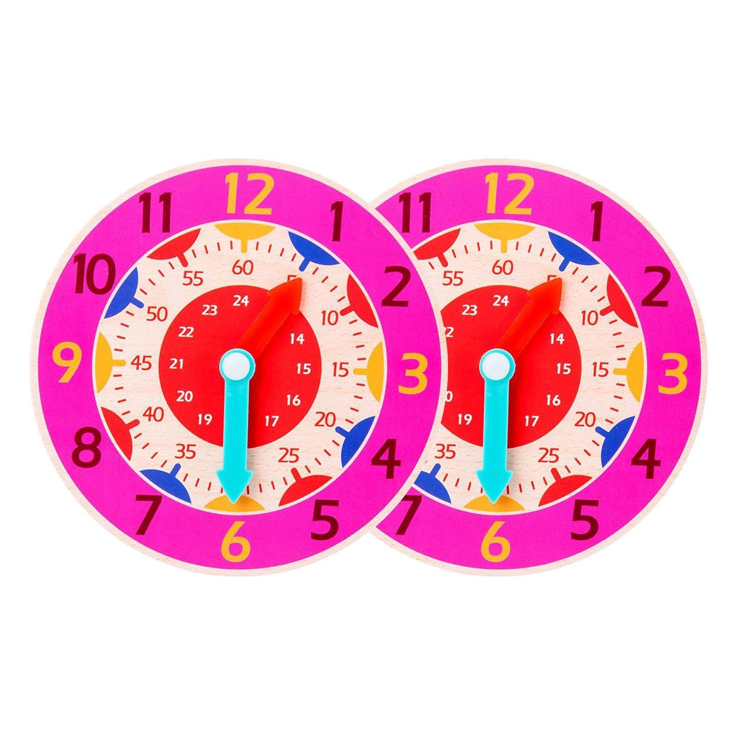Calandis 2 Piece Montessori Wooden Clock Toy Teaching Aids Toys For Kids Preschool Rose Red | Developmental Baby Toys | Toys For