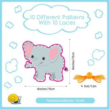 10 Pieces Kids Jungle Animal Lacing Cards Safari Animal Sewing Cards Thick Cardboard Double Sided Lacing Playing Games for Child