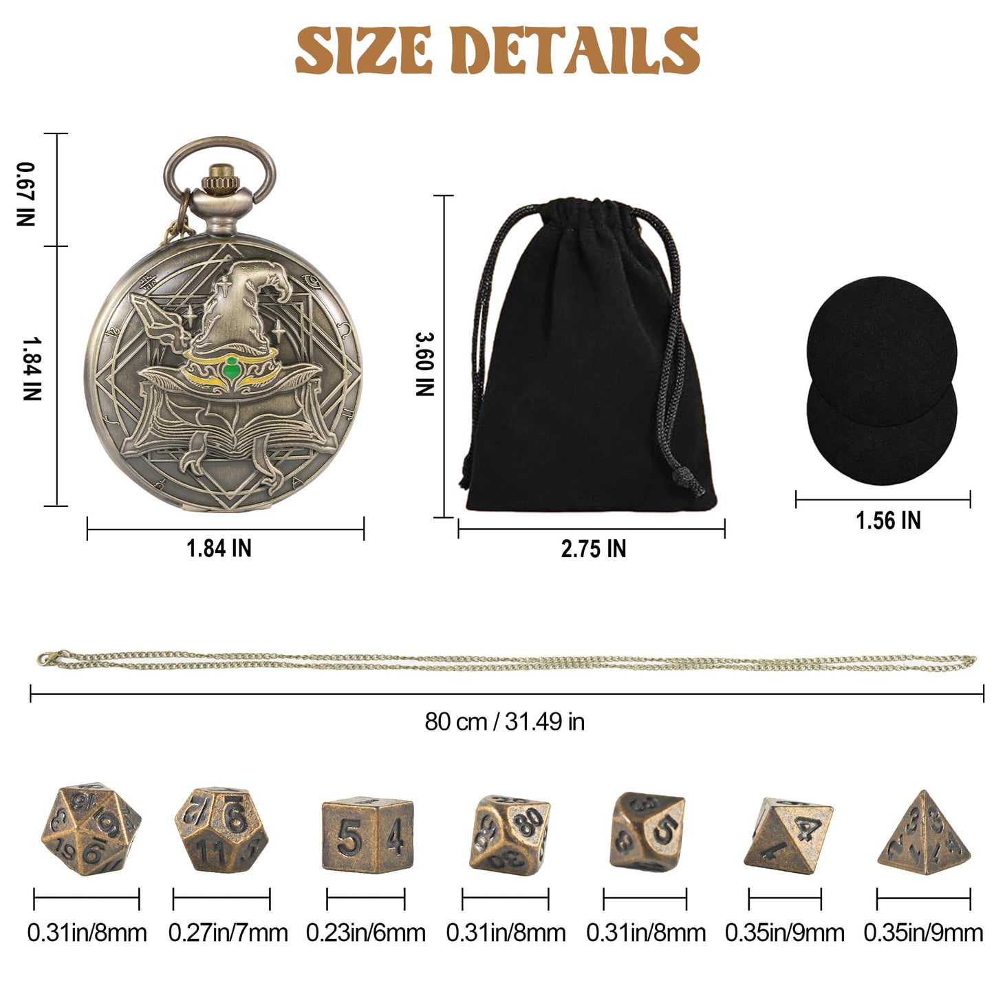 Banloga D&D Dice Set,7PCS Metal Dice for Dungeons and Dragons,Mini Dice Set with Pocket Watch Case,Role Playing Board Games Acce