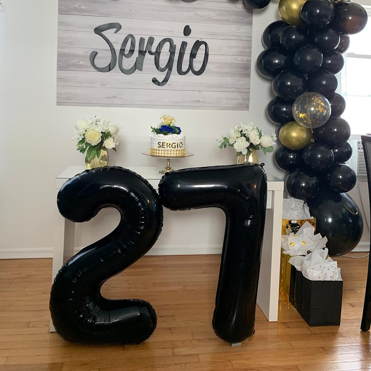 Paticool 40 Inch Black Number Balloon 7, Large Number Foil Balloons Mylar For Girl Boy Birthday Party Celebration Decorations Su