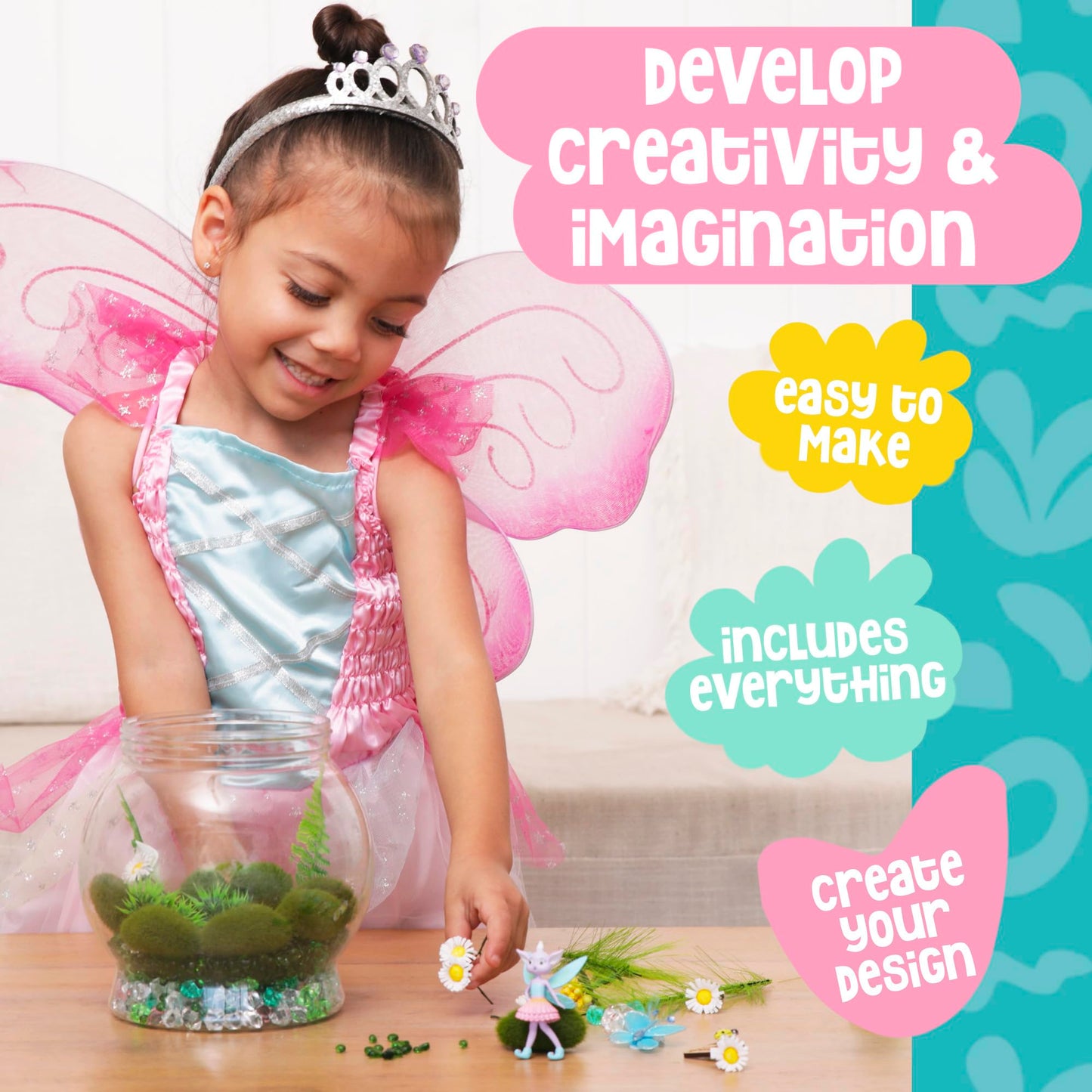 Amiti   Lane Fairy Garden Kit - Diy Light Up Terrarium Kit For Kids - Fairy Gifts For Girls Ages 5, 6-8, Little Girl Toys, Craft