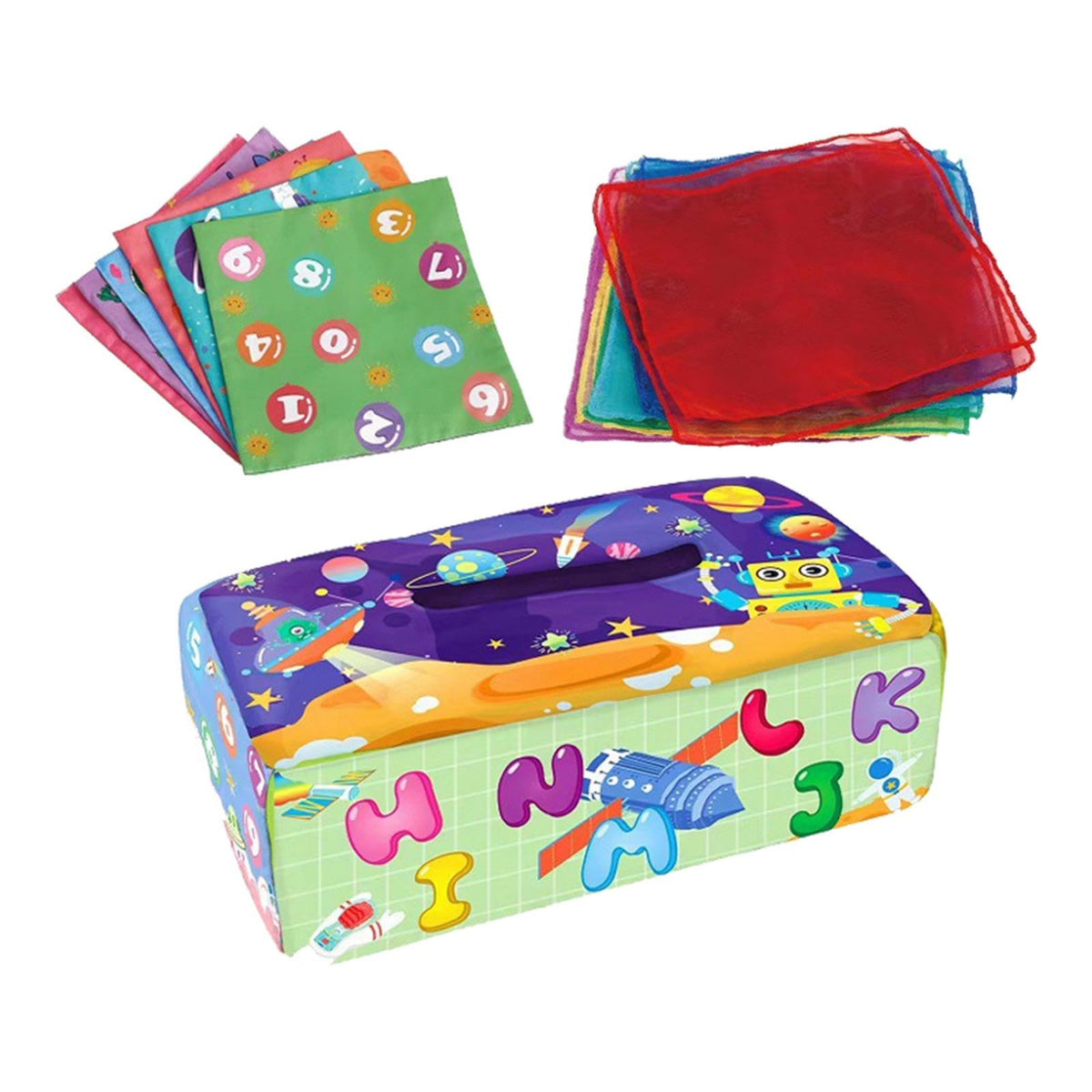 Ilsmysutra Pull Along Tissue Box Montessori Crinkle Tissue Toy For Newborns Baby Infant Space