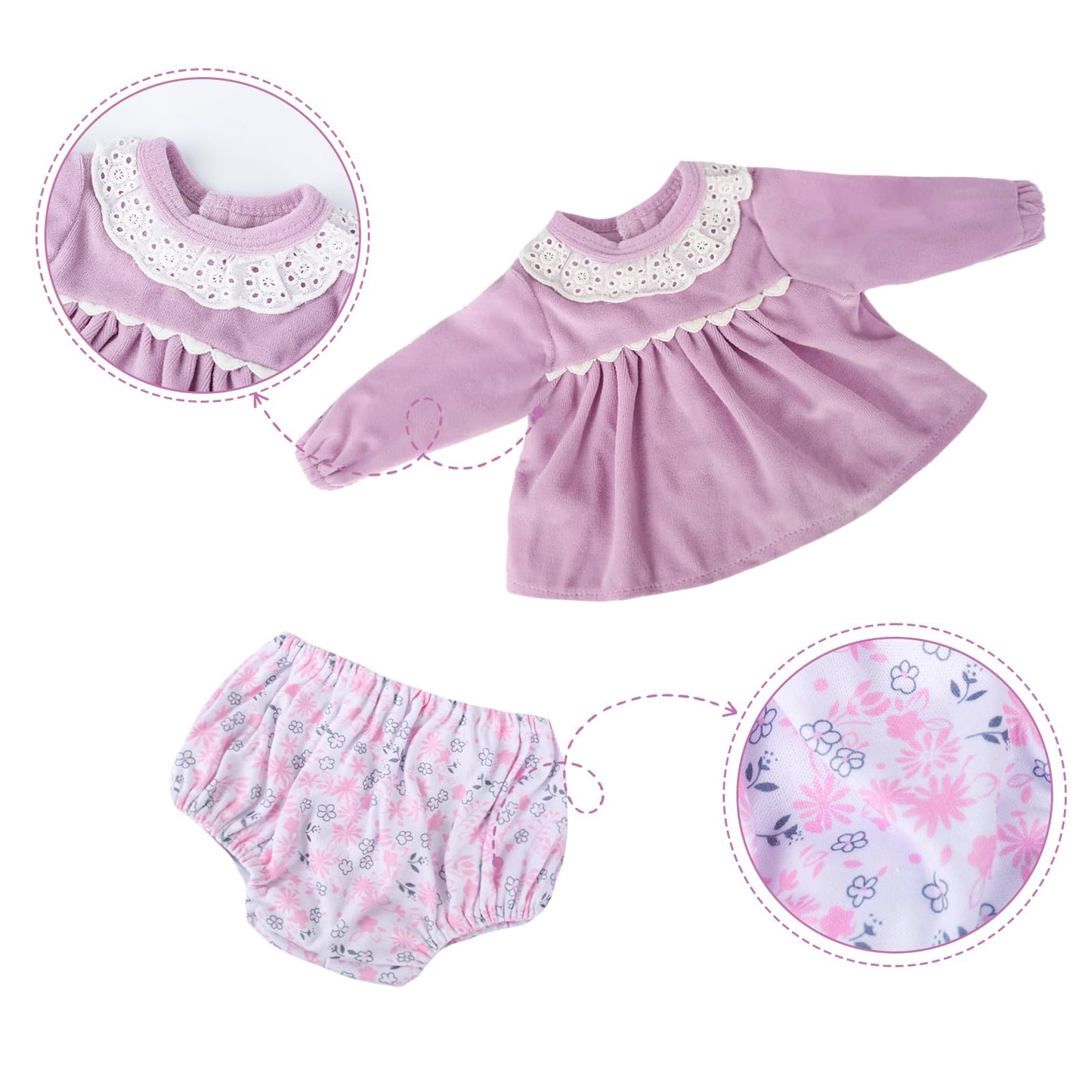 Wooroy Reborn Baby Doll Clothes 20 Inch For 17-20 Inch Reborn Doll Girl Purple Reborn Baby Dolls Outfits Reborn Baby Clothing Baby Sets