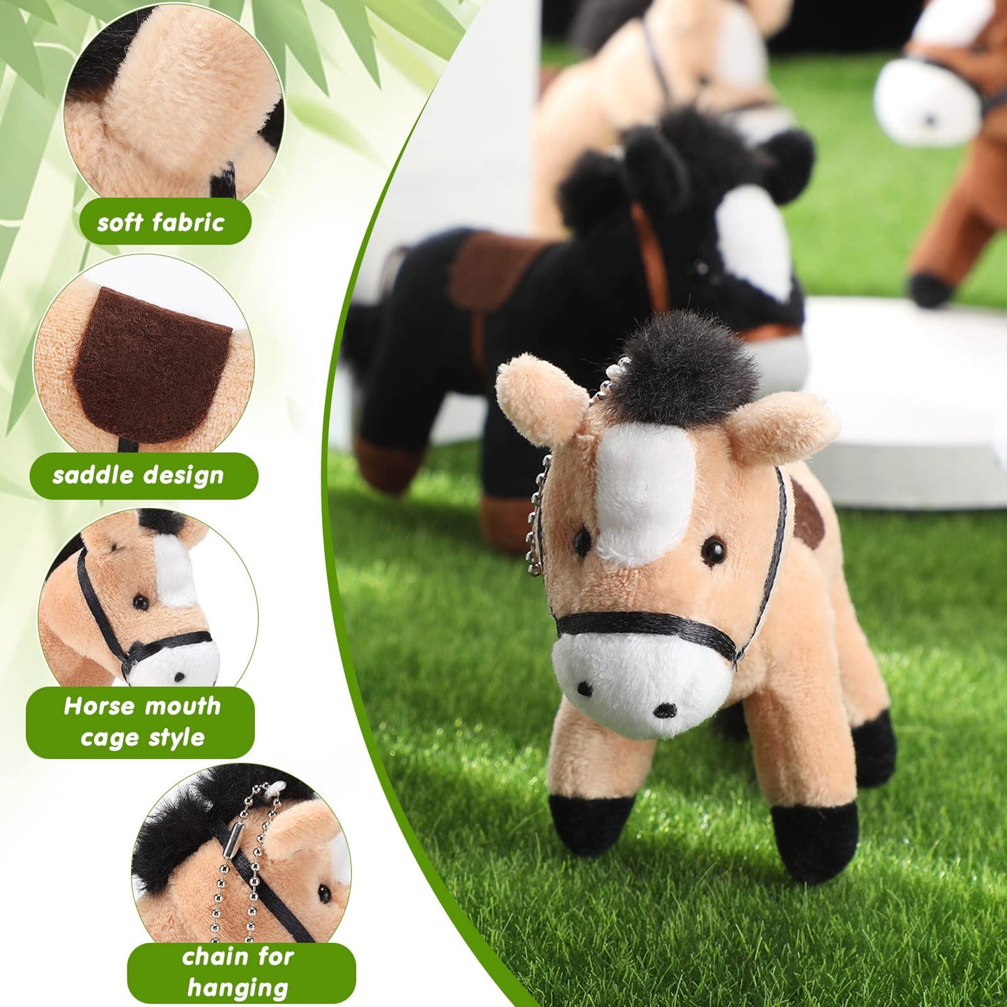 Zomiboo 9 Pack Horse Stuffed Animals Horse Plush Toy Standing Stuffed Horse 4 Inch Mini Plush Horse With Detachable Chain For Animal Theme Party Birthday Decoration Supplies (Vivid Style)