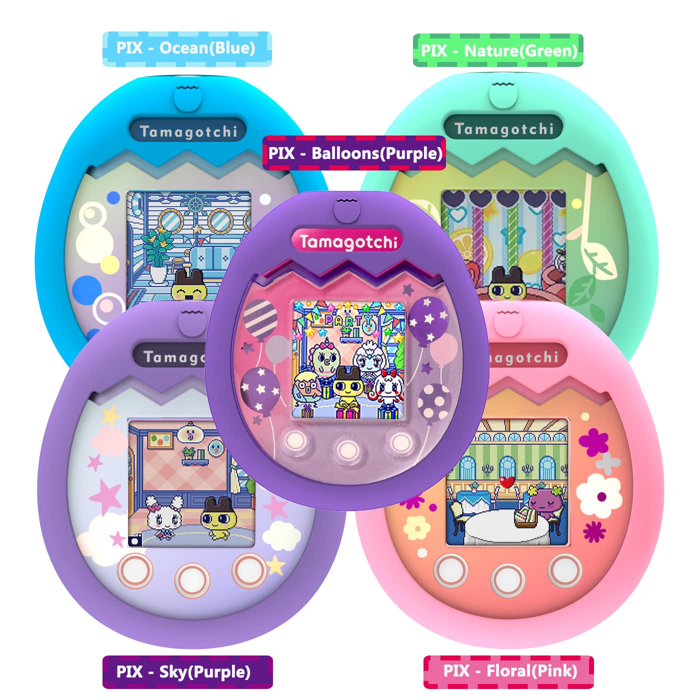 Jchpine Hard Carrying Case And Silicone Cover Compatible With Tamagotchi Pix Interactive Virtual Pet Game Machine, Screen Film Protector For Tamagotchi Pix Accessories(Purple-Pink)