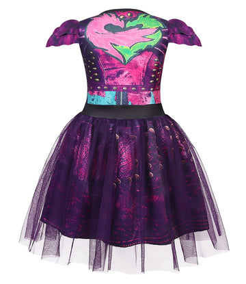 Wonderbabe Mal Costume For Girls Descendants Kids Birthday Party Supplies Outfits Popular Musical Cosplay Halloween Tulle Mesh Dress With Wig Size 7 8T