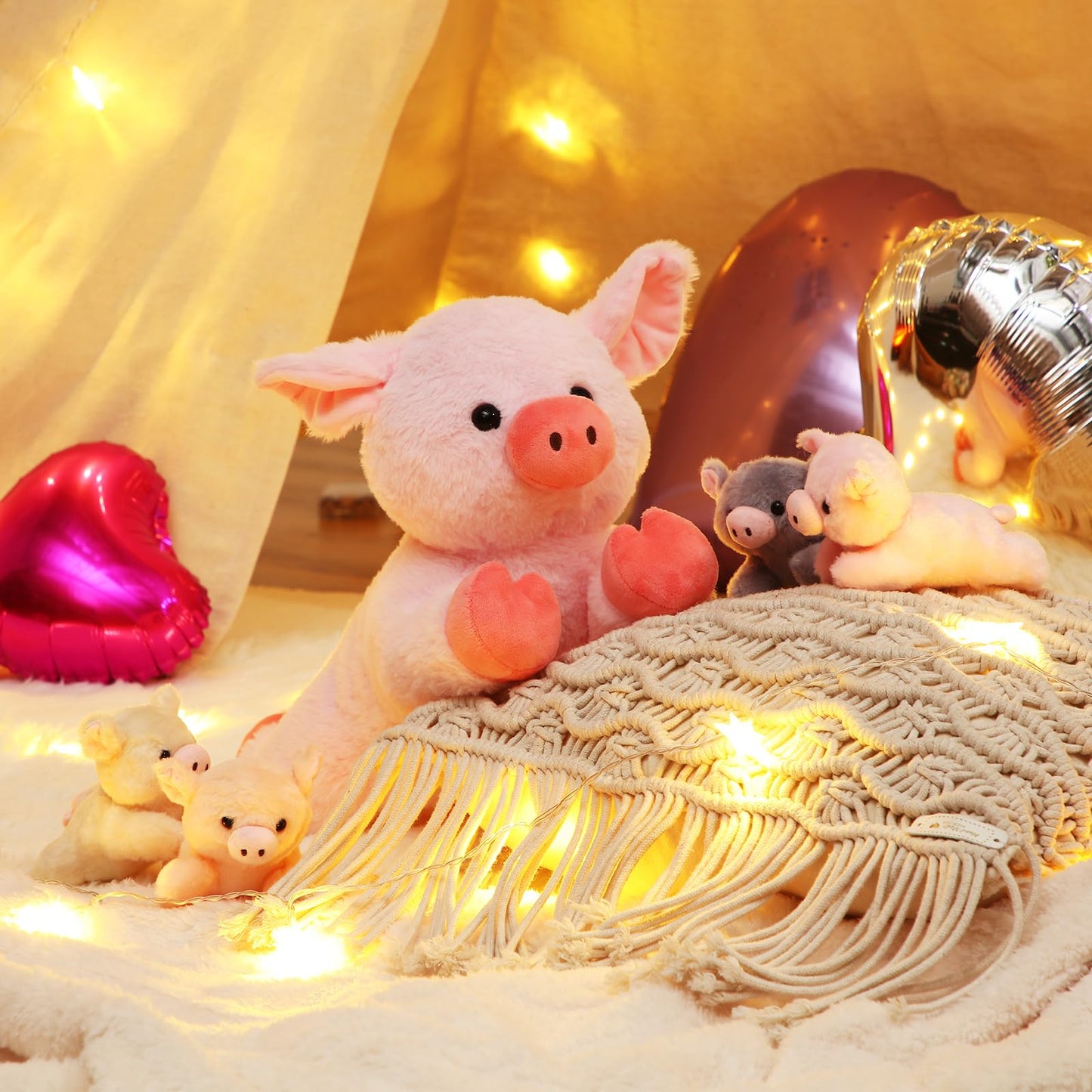 Silipull 5 Pcs Pig Stuffed Animals, 12 Inch Large Plush Mommy Pig With 4 Little Baby In Mother Belly, Gift For Boys And Girls' C
