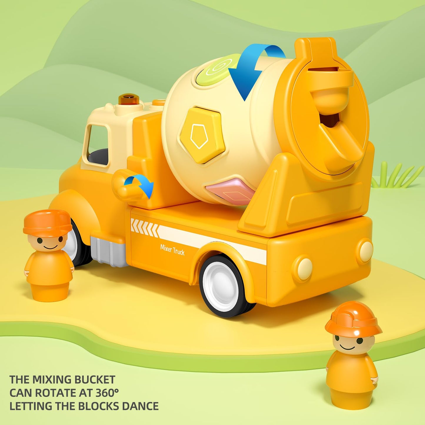 Cement Mixer Truck Construction Car Toys For Kids, Construction Car with Sound and Light, Shape Sorter Learning & Education Pres