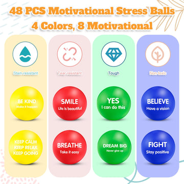 Liliful 48 Pieces Motivational Stress Balls Bulk for mature-themeds Fidget Toys End of The Year Student Gifts Inspirational Squeeze Balls Employee Appreciation Gift mature-themed Goodie Bag 2. 2 Inch(Stylish Color)