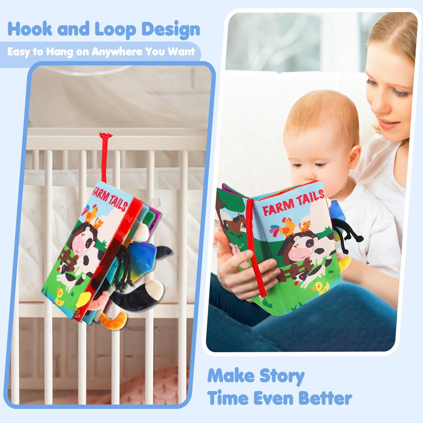 beiens Baby Crinkle Cloth Book - Touch & Feel Farm Tails, Medium, Multicolor, Soft Polyester Toy for Infants & Toddlers