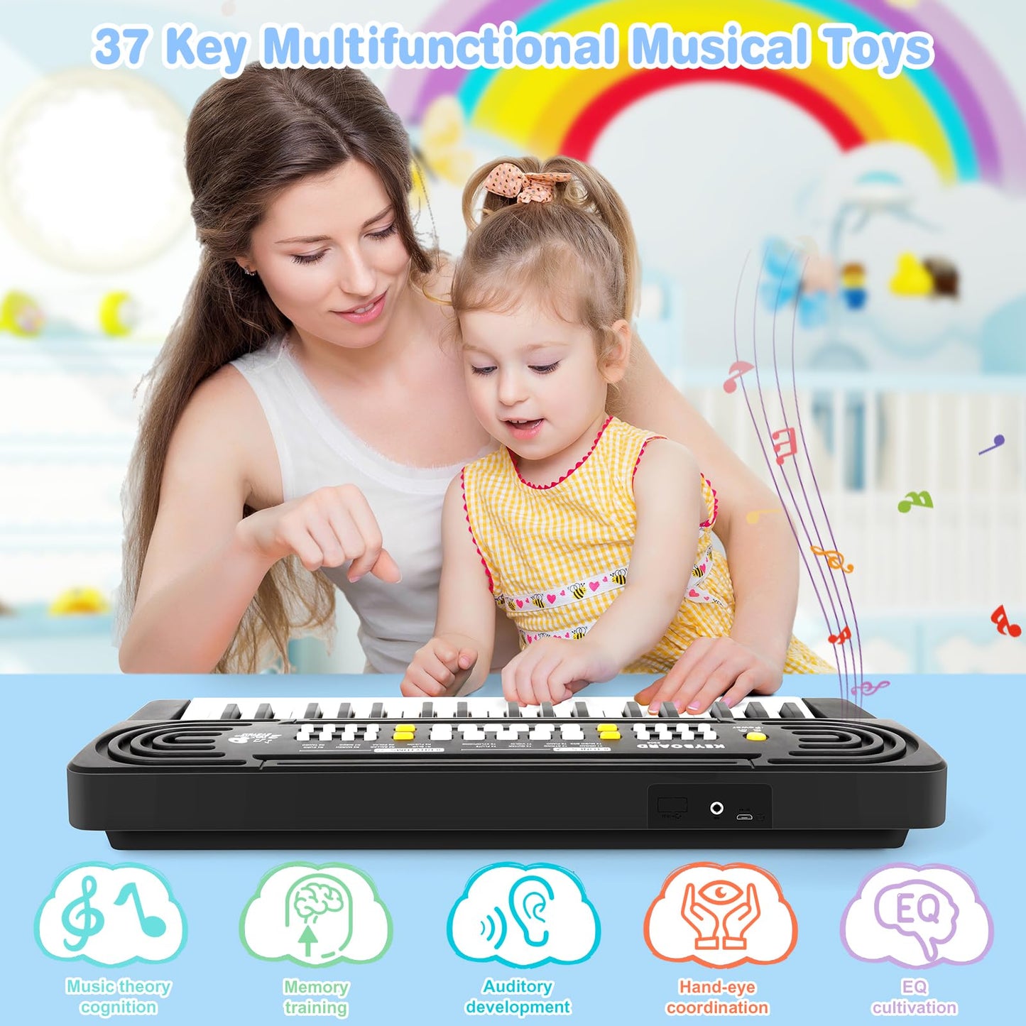 37 Key Upgrade Keyboard Piano For Kids Music Toy Piano Keyboard For Beginners Electronic Piano Toys For 3 4 5 6 Year Old Boys Girls Gifts Ages 3-5