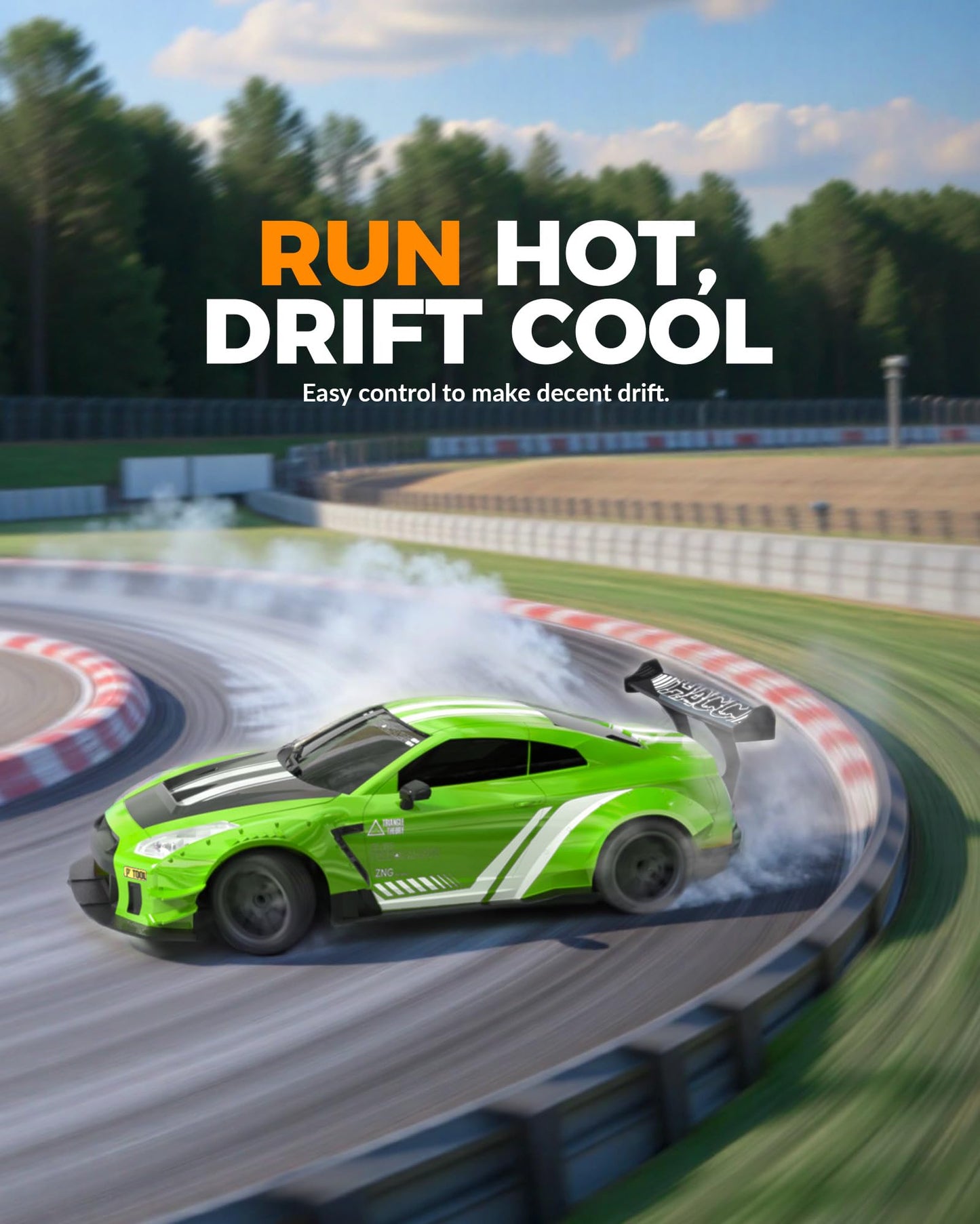 Racent 1:20 Rc Drift Car, High Speed Remote Control Car, 4Wd Rc Cars With Led Light, Racing And Drifting Wheels, 2 Batteries, To