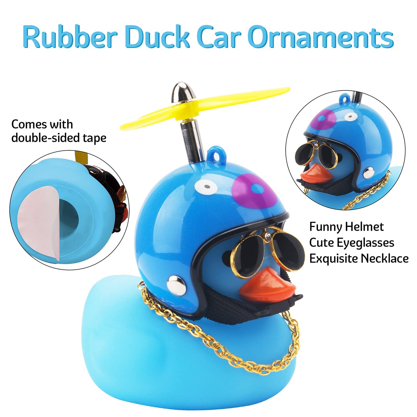 Wonuu Rubber Duck Toy Car Decoration Ornaments Duck Car Dashboard Decorations Cool Glasses Duck With Propeller Helmet (Blue-Fish