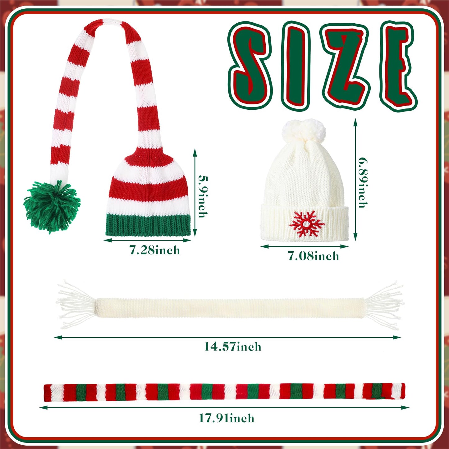 4 Pack Doll Clothes Christmas Mini Snowman Hats Scarf, Santa Knit Hat Christmas Tree Scarf For Doll Elf Santa Mini Snowman (Nove