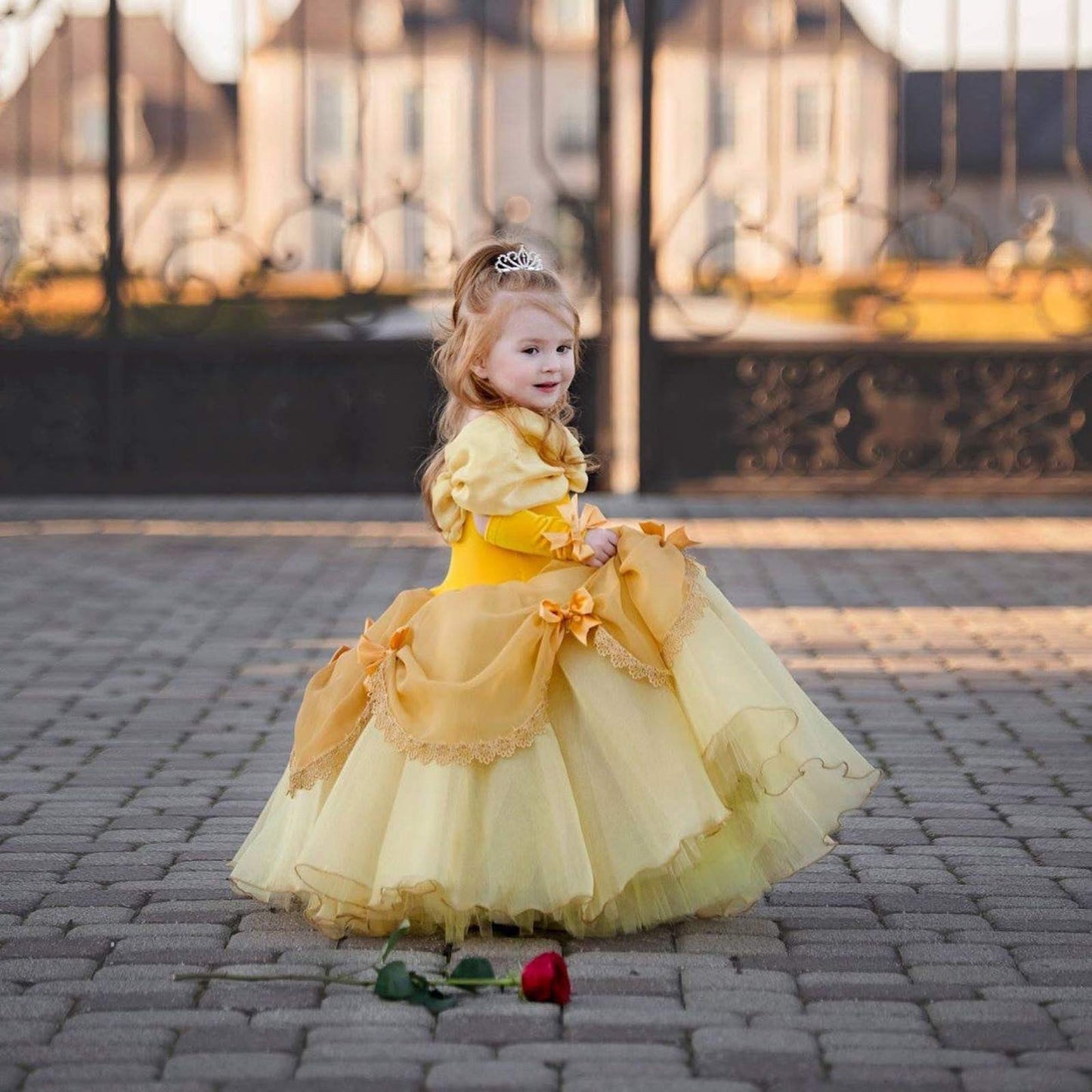 Axaxa Belle Princess Dresses For Girls Belle Costume For Girls Dress Up Clothes For Little Girls Cosplay Halloween Gown Party