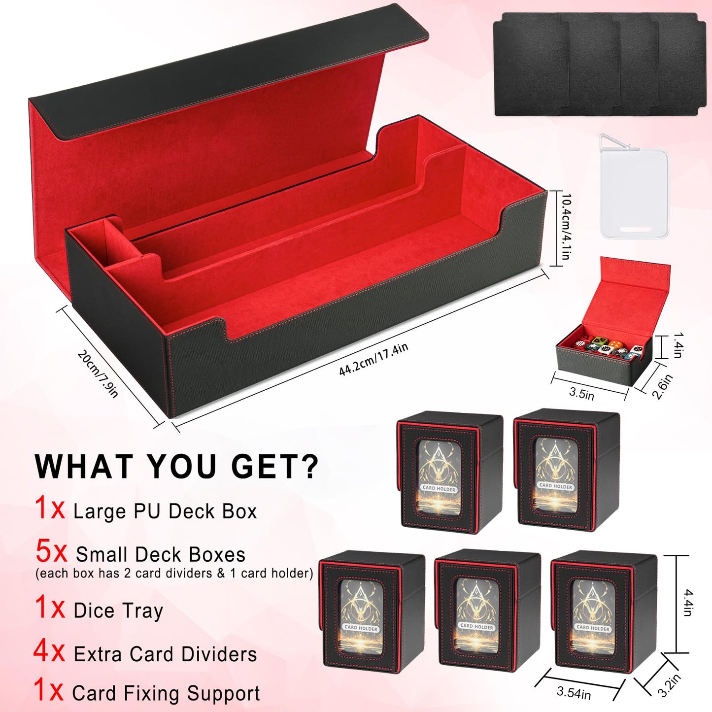 Jaffzora Card Deck Box For Mtg Commander, Large 6 In 1 Card Storage Display Case With 5Pcs Tcg Deck Boxes & Dice Tray, Holds 240