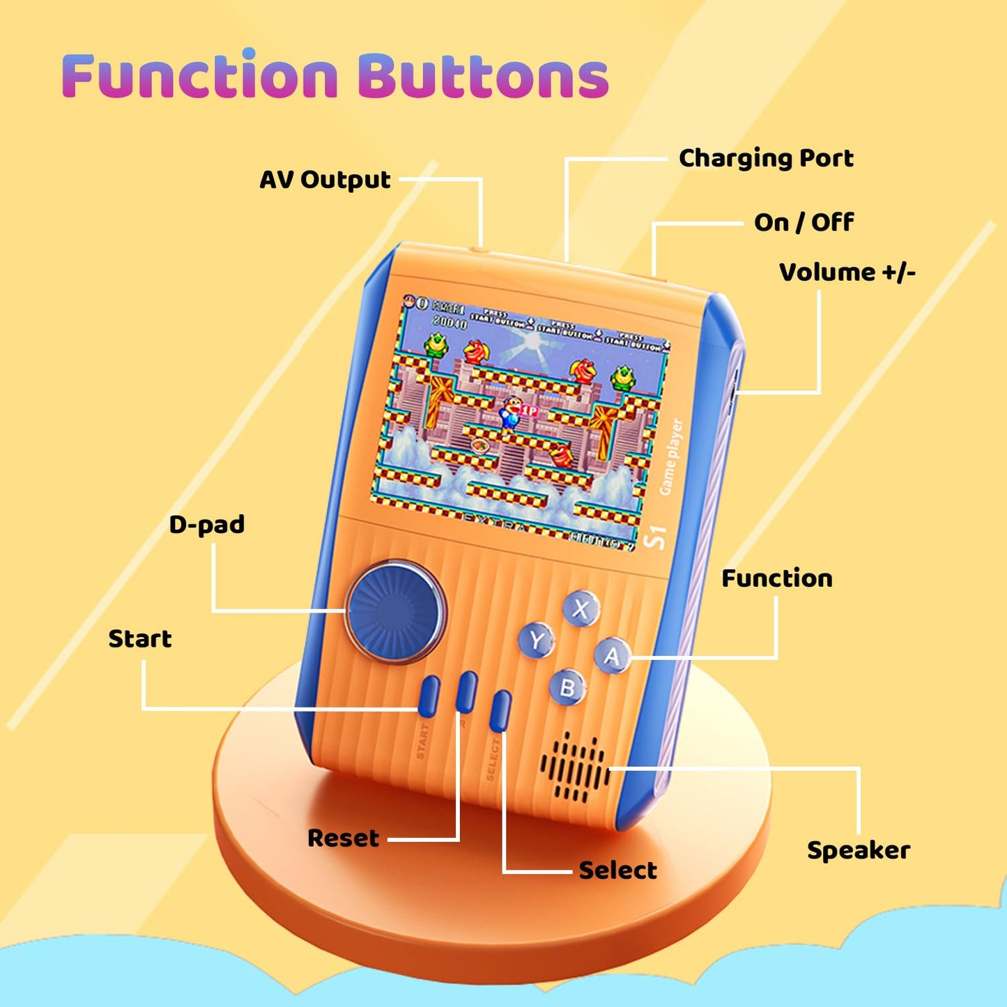 Besosay Kid Mini Handheld Retro Games Console Built in 666 Classic Games, Portable Handheld Video Games Console, 3 Inch Screen,