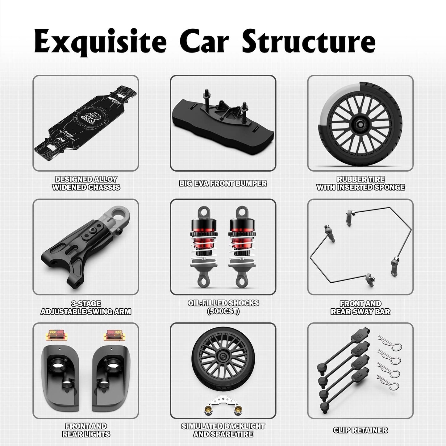 AMORIL 1/10 Metal On-Road Drift Car Roller,4 Wheel Drive Racing Supercar Roller,Electric Touring Car Chassis Frame Body with 4 W