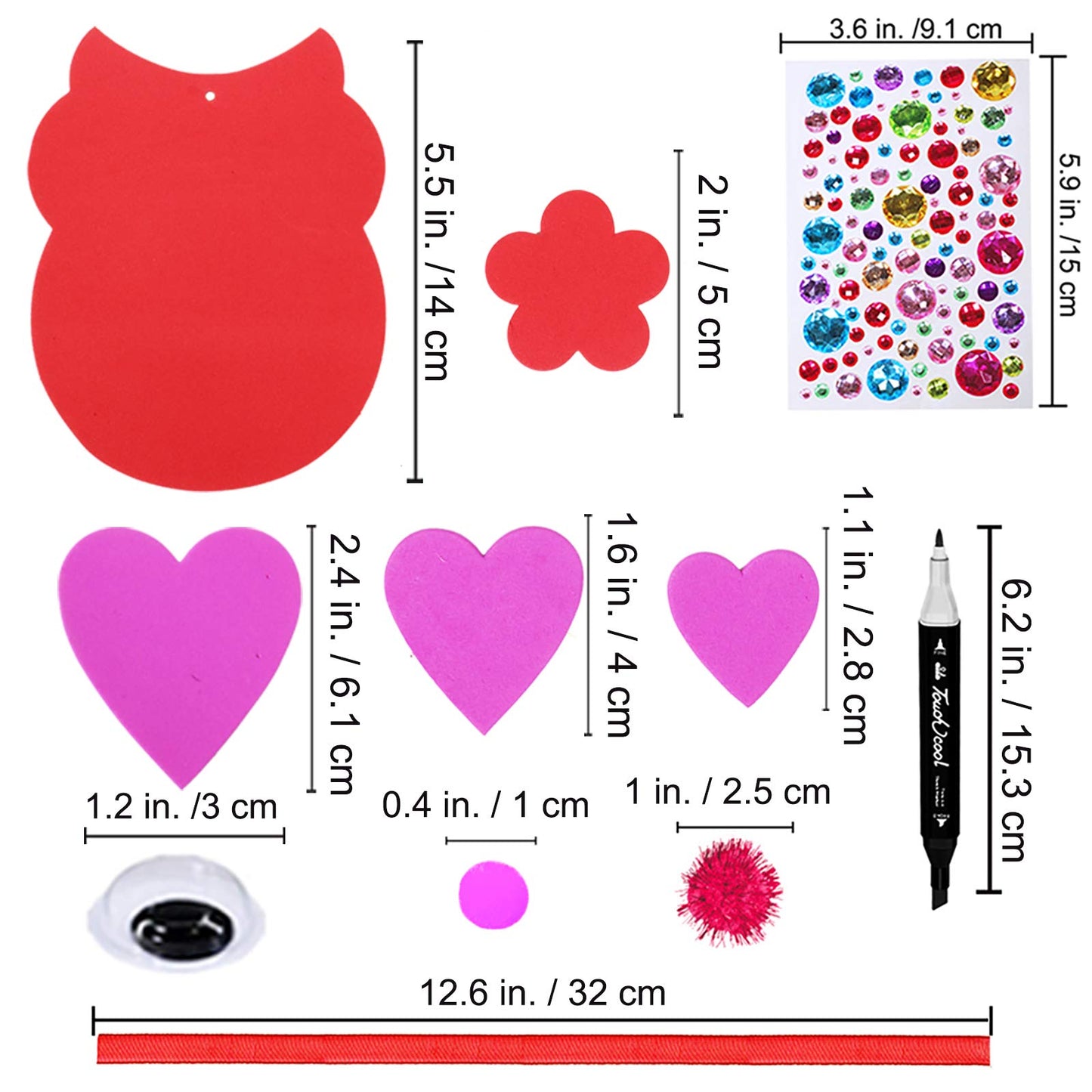 Winlyn 24 Sets Valentine Decorations DIY Heart Owl Ornaments Valentine Craft Kit Valentine Owl Art Sets Hearts Foam Valentine St