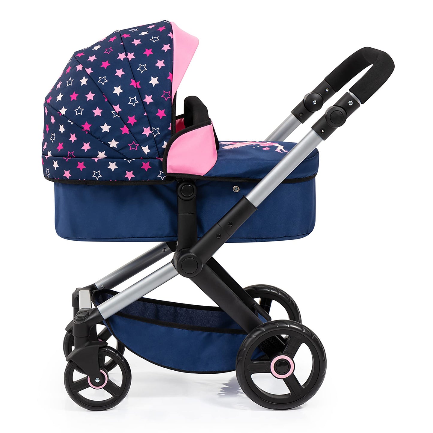 Bayer Design Dolls: Pram Xeo - Blue, Pink, Stars - Includes Shoulder Bag, Fits Dolls Up To 18'', Convertible To A Pushchair, Adj