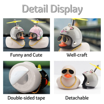 Wonuu Rubber Duck Toy Car Decoration Ornaments Dashboard Decorations Cool Glasses Duck With Propeller Helmet (Grey-Mouse)