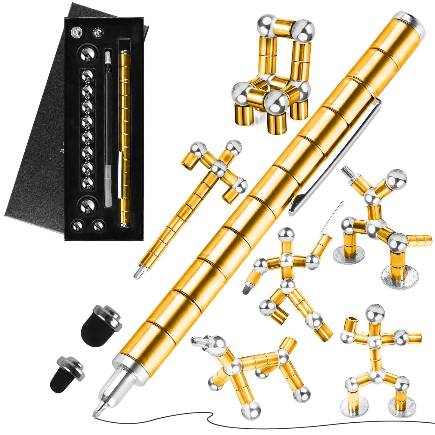 Moonhua Magnetic Pen Fidget Toy, Gold Magnet Metal Writing Pen Toy For Anxiety Relief, Diy Multifunctional Decompression Pen For Kids Adults, Idea Gift For Christmas Classroom Teens Party Supplies