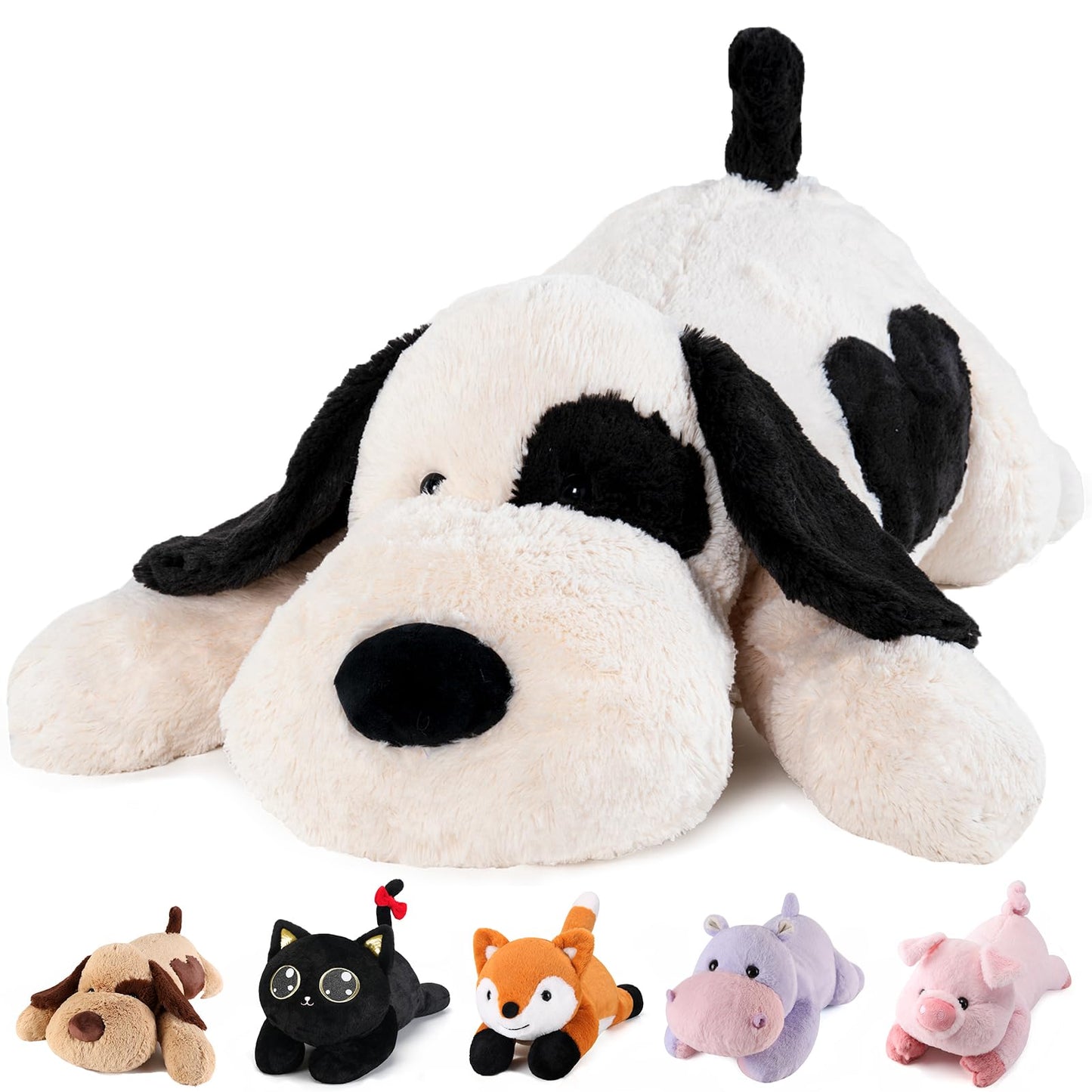 Meowtastic Black & White Dog Weighted Stuffed Animals - 22 Inch 4.5 Pounds Weighted Plush Dog Stuffed Animals - Big Stuffed Dog Plush Pillow - Cute Plush Toys Gifts For Kids & Adults (22' 4.5 Lbs)