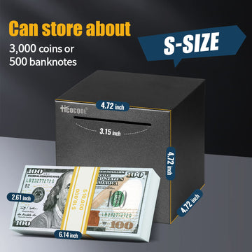 Hicocool Stainless Steel Piggy Bank For Adults, Must Break To Open For Real Money, Unbreakable Metal Money Bank For Cash Saving(4.72 Inch, Black)