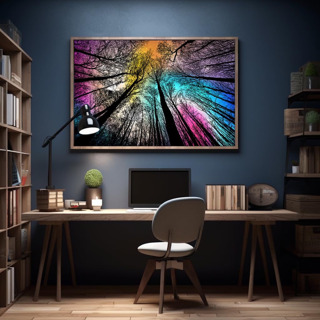 Bgraamiens Puzzle-Forest Under Starry Night-1000 Pieces Gradient Magic Colorful Puzzle For Adult,Hard Challenge Puzzle For Adult