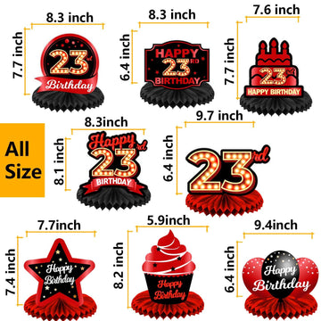 Happy 23Rd Birthday Red And Black Table Honeycomb Centerpieces Balloons Theme Decor Table Decorations Table Toppers For Girls Women Princess 23 Years Old Birthday Party Bday Supplies Background Gold