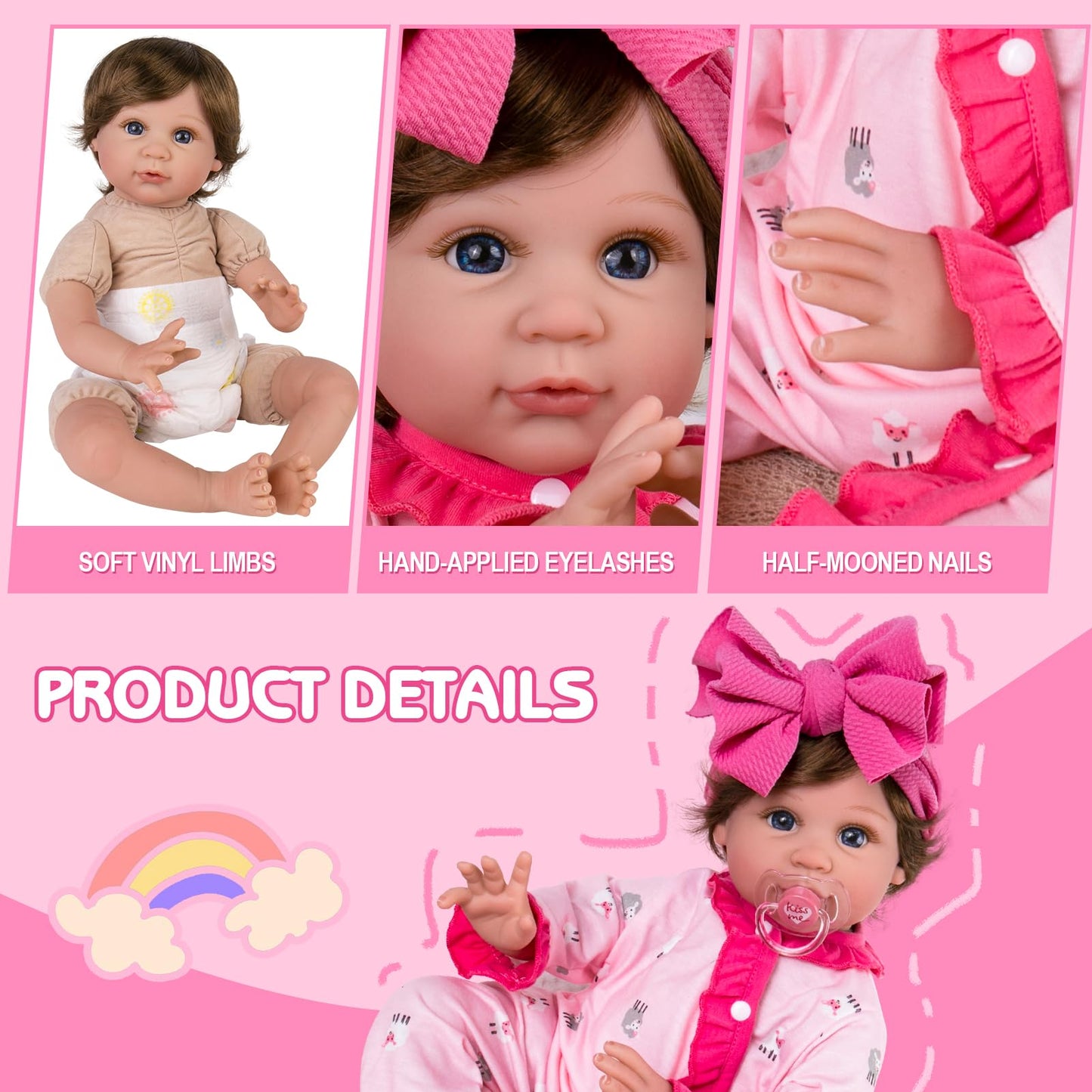 Aori Lifelike Reborn Baby Dolls Realistic Baby Girl Dolls 22'' Newborn Baby Girl With Doll Accessories For Girls 3+