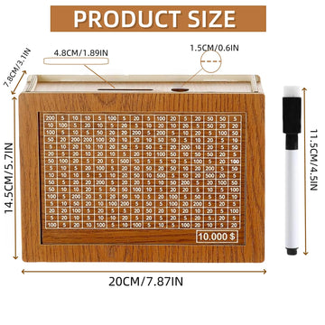 Savings Challenge Box, 10K Wooden Piggy Bank With Counter, Money Saving Box For Kids And Adults, Savings Goal Of $10000, Easy To